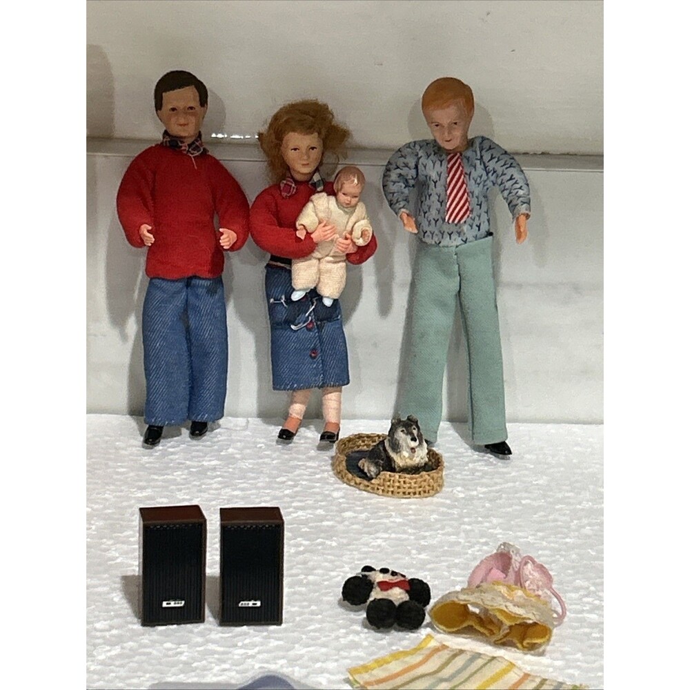Vintage 1960’s Doll House Family Figures and Lot of Furniture Accessories